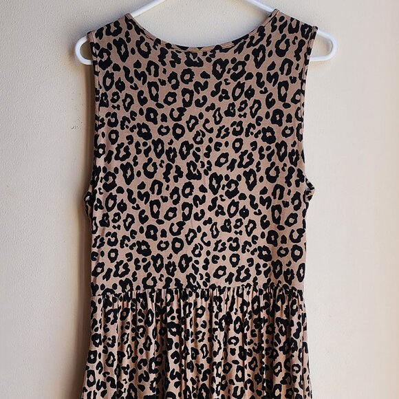 Niloufo Brown Leopard Print Sleeveless Stretchy Midi Sundress Size Large - Picture 10 of 14